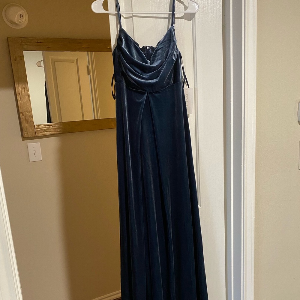 Revelry Skye Velvet Dress, Royal Blue, Maternity (size 2) Cowl neck w/ slit